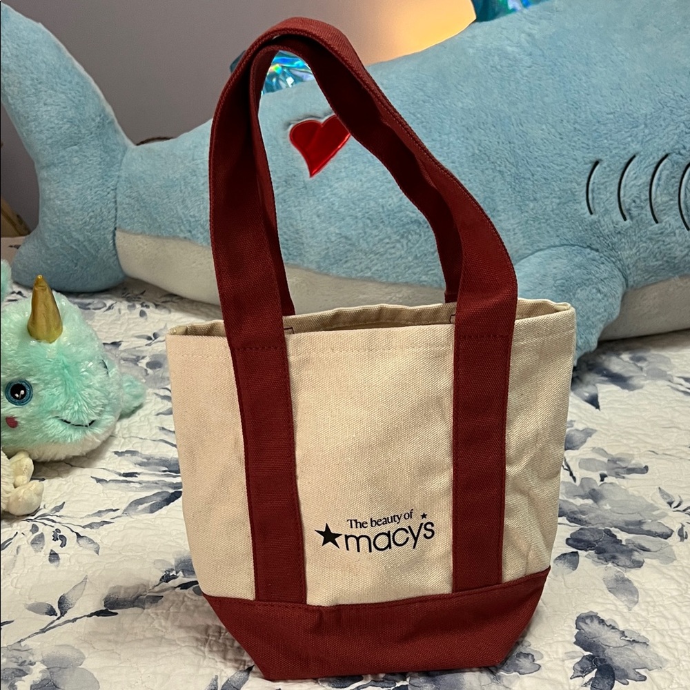 Macy's Red and Cream Canvas Tote